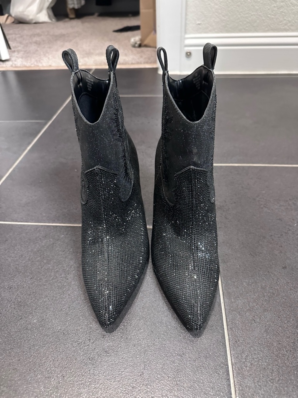 Gianni Bini Women’s Black Sparkle Pointed-Toe Ankle Boots